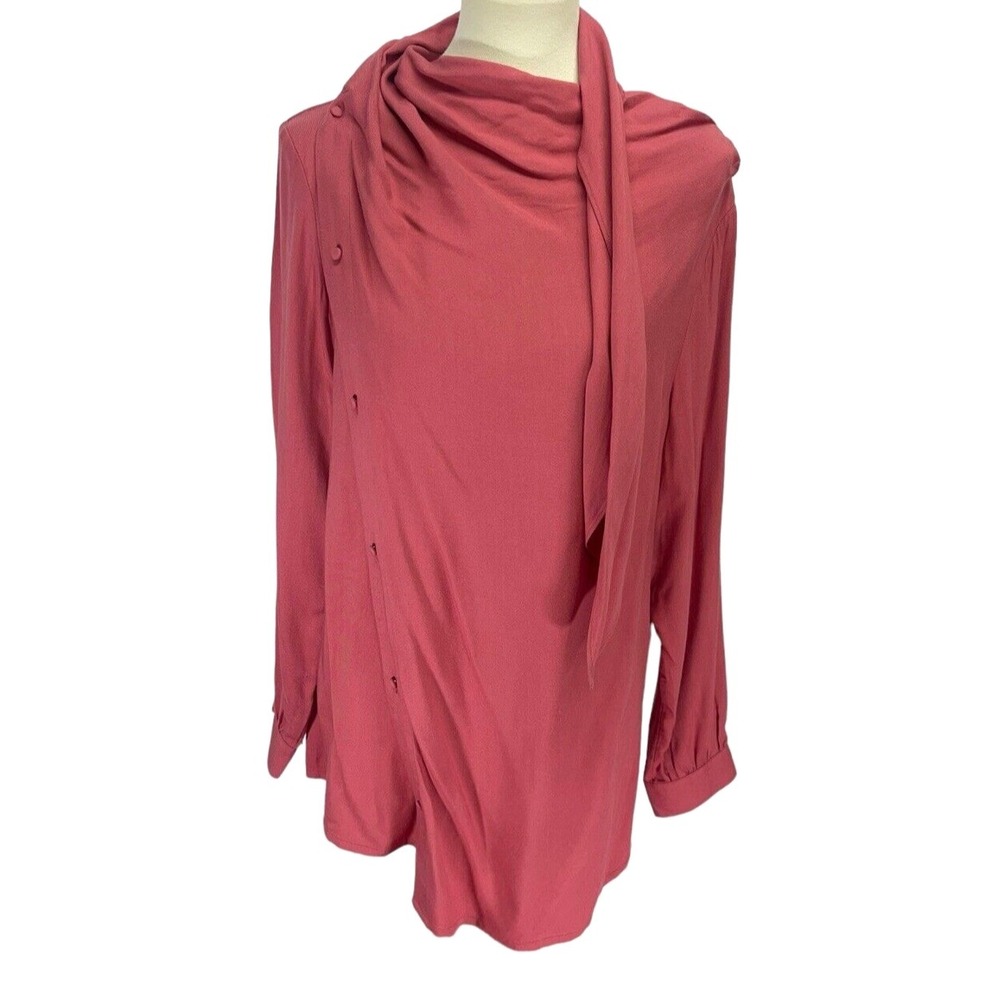Soft Surroundings Button Crossover Wrap Long Sleeve Shirt Pink Coral Large NEW